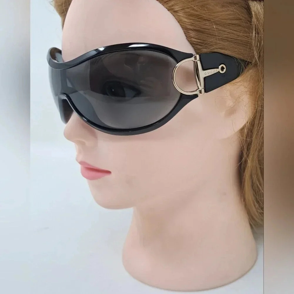 Gucci Women's Sunglasses Vintage Y2K Wrap Black Gray Gold Horsebit GG2561/S - Picture 7 of 16